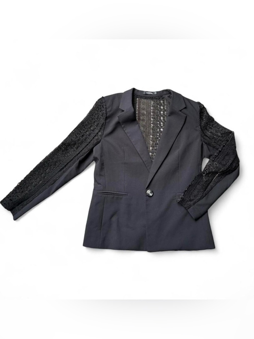 XOXO Blazer Jacket in Black with Lace Detail